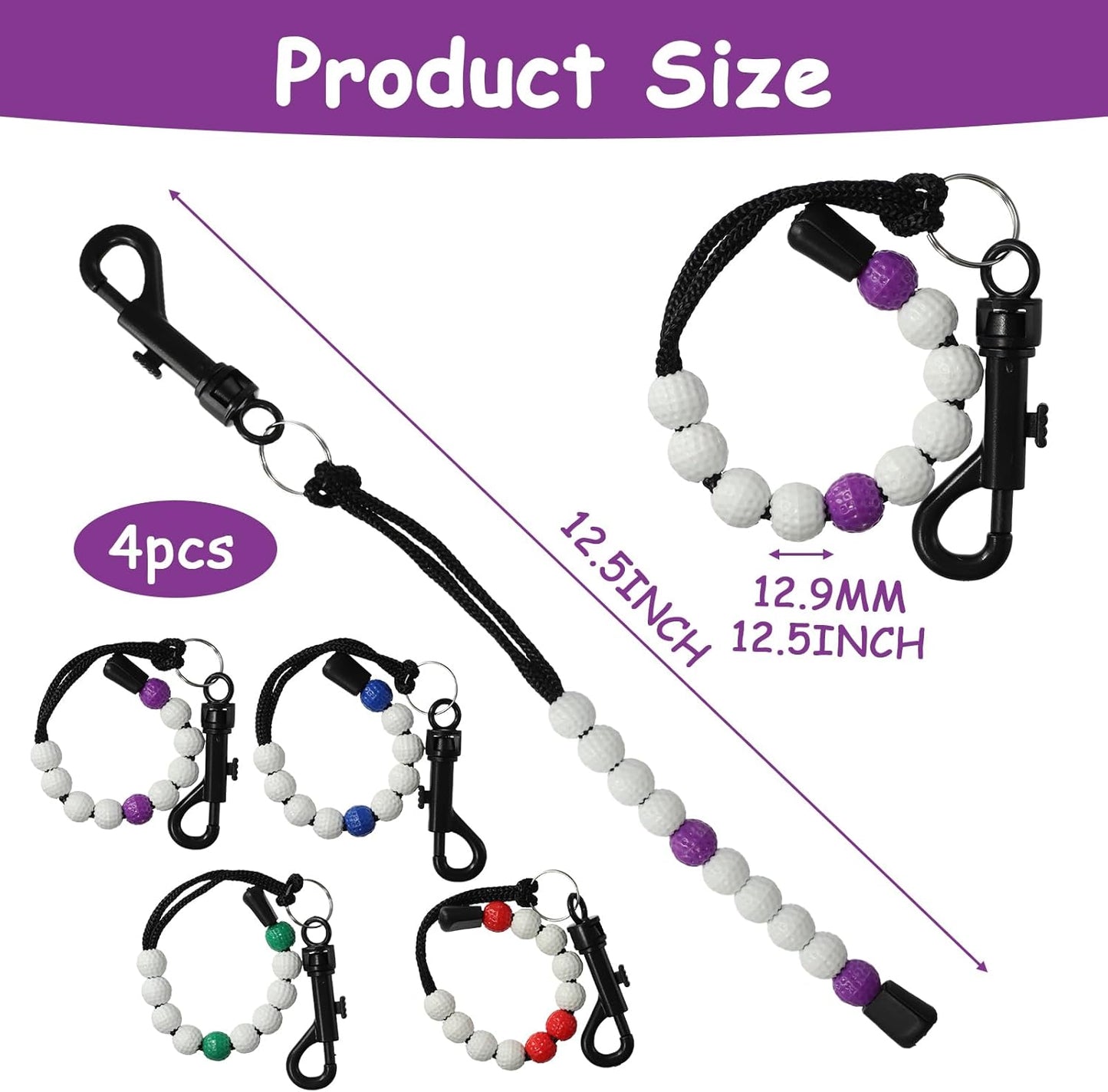 4 Pieces Golf Beads to Count Strokes for Women, Golf Beads Score Counter with Clip, Beaded Scoring String, Suitable for Referee Caddie Golfer