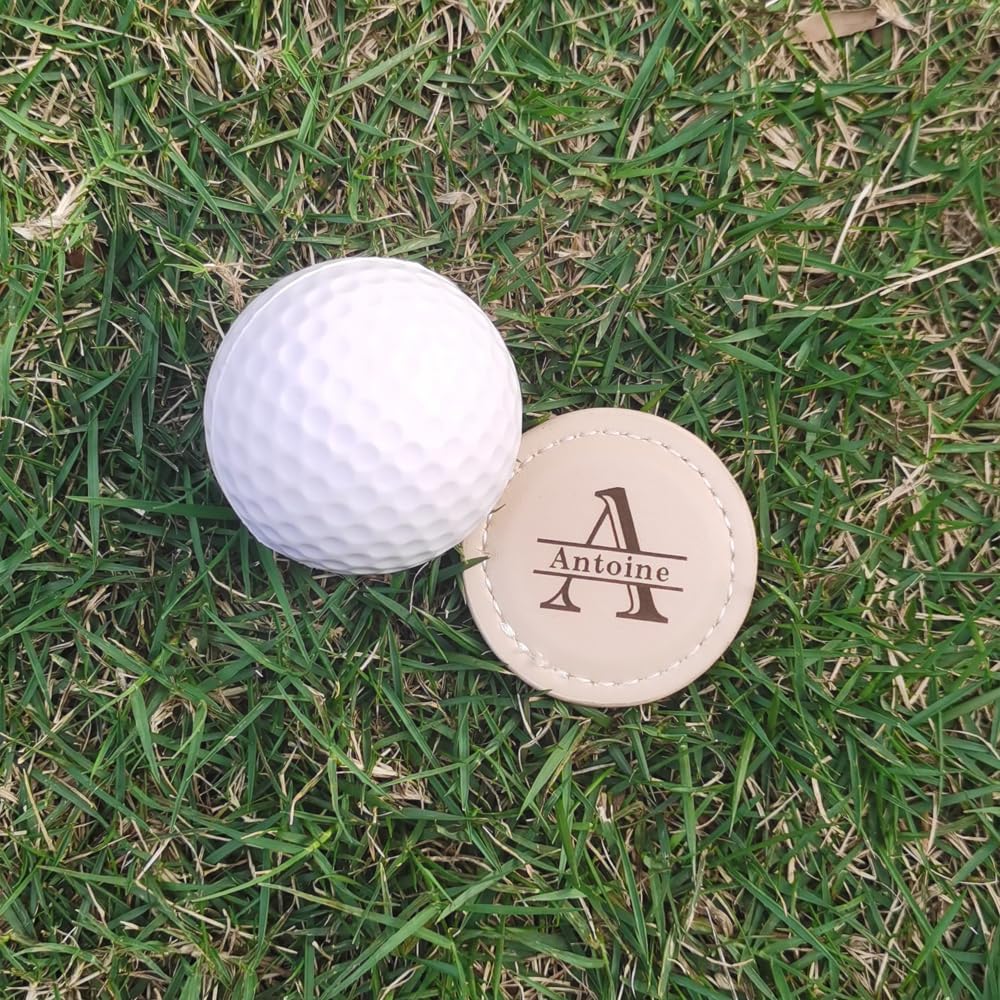 Personalized Golf Ball Markers, (Set of 2) Custom Magnetic Leather Golf Markers, Gift for Men Dad Husband