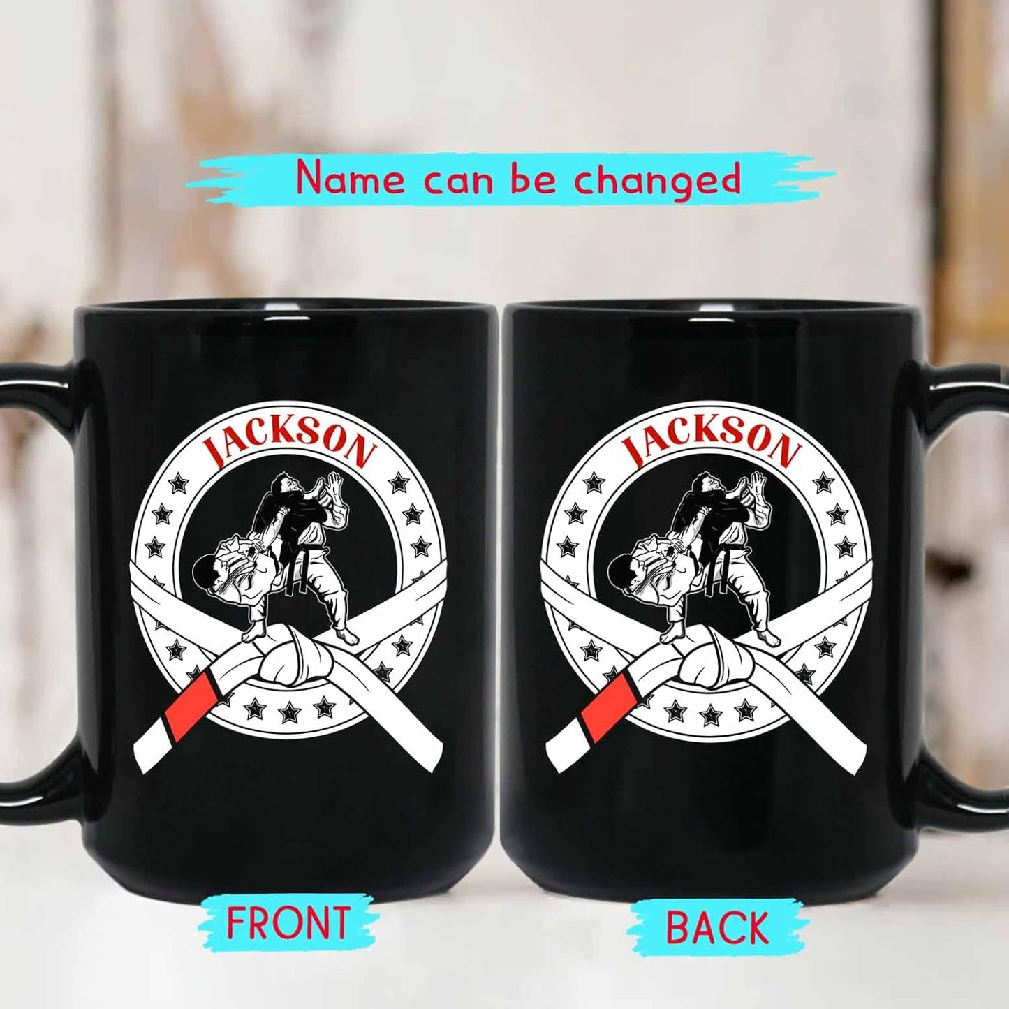 Personalized Name Black Coffee Mugs, Customized Jiu-jitsu Ceramic Mug 11 Oz 15 Oz, Brazilian Jiu-jitsu Coffee Cup Gifts For Friend Team