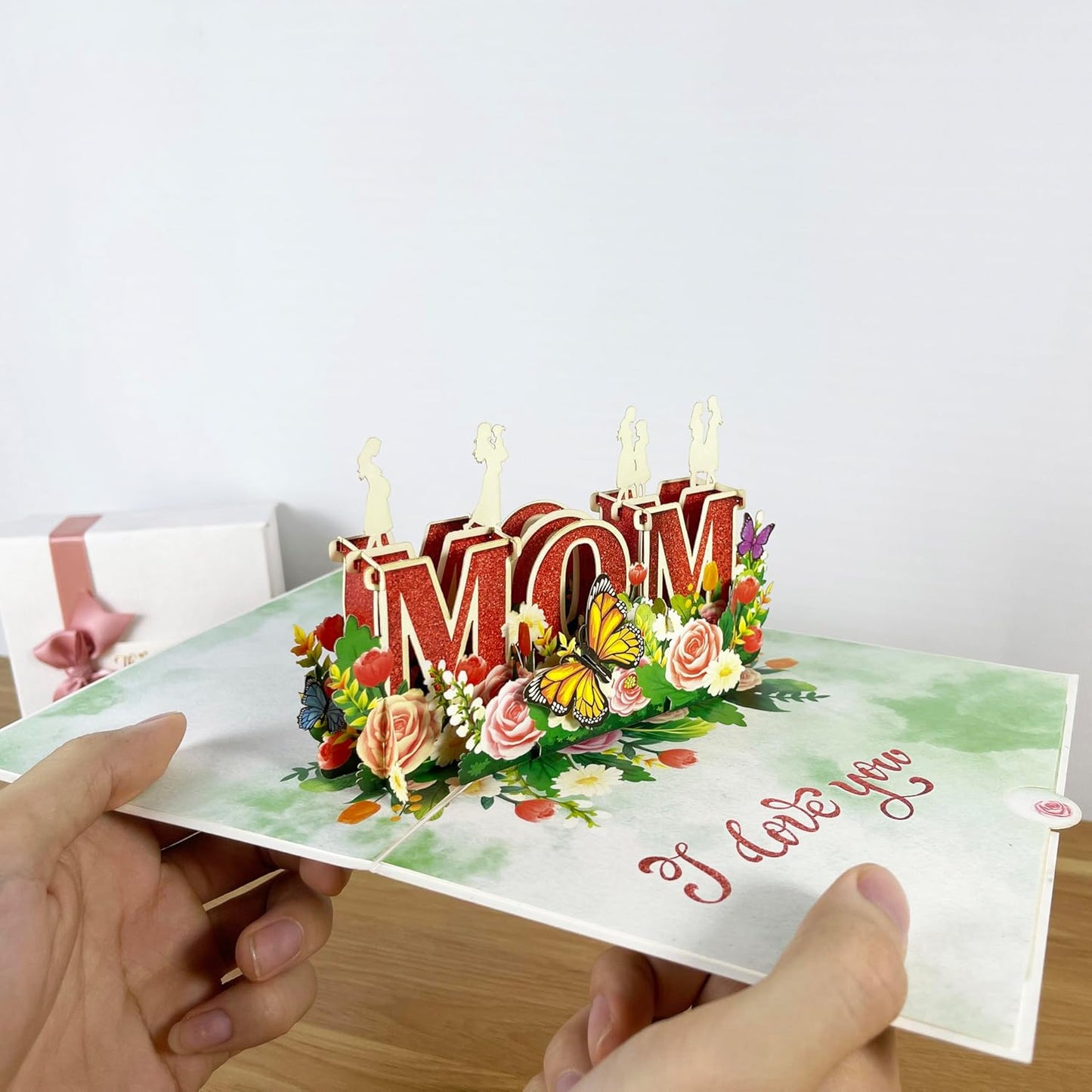 3D Popup Card for Mom - Handmade I Love You Card from Daughter - Floral Paper Art for Birthday, Mother’s Day, Christmas, Valentine’s - Unique Gift for Mom, Mama, Mother, Mommy