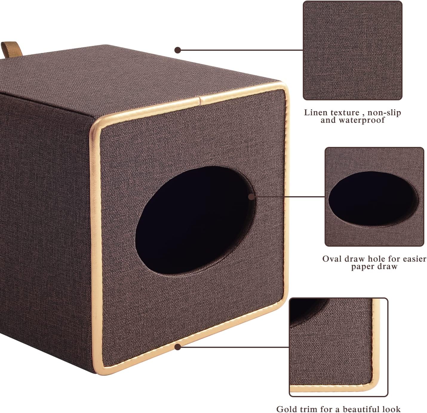 Tissue Box Cover Square Tissue Box Holder PU Leather Facial Organizer with Magnetic Bottom,Decorative Napkin Caddy for Vanity Dresser Night Stand Table Countertop Home Office Car,Coffee