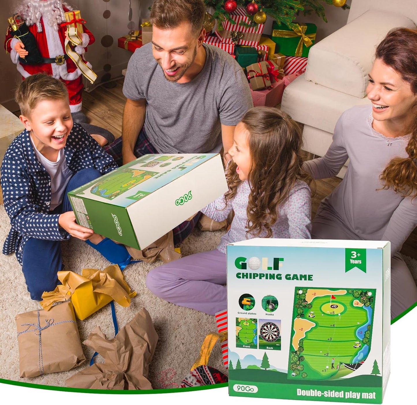 Double-Sided Chipping & Dart Game Mat Set with Golf Club, 20 Sticky Balls, 6Ft x 5Ft Supersize Game Training Mat, Ideal Indoor & Outdoor Gifts for Adults, Family, and Kids Play