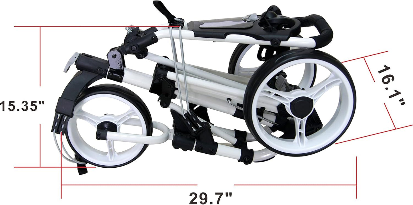 Golf Push Cart 3 Wheel with Foot Brake – 1-Second Fold/Unfold, Adjustable Handle, Umbrella Holder, Beverage Compartment & Storage | Lightweight Aircraft-Grade Aluminum Frame