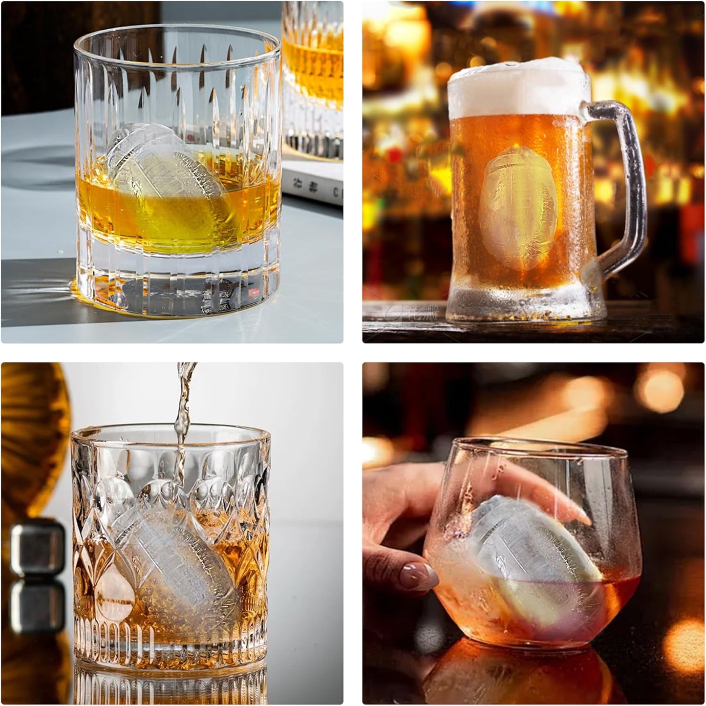 2Pack Football Ice Cube Mold, 8Cavity Silicone Football Mold Ice Cube Molds Fun Shapes, 3D Silicone Football Mold for Cake Pops,Cake Decoration, Chocolate,Ice Cube