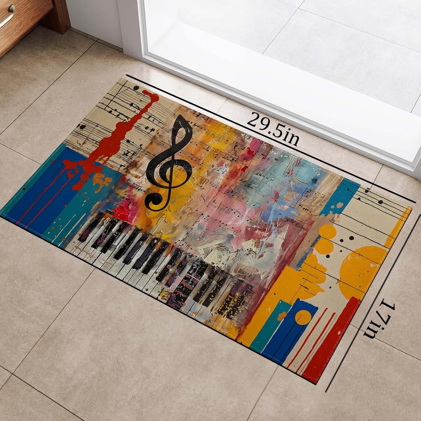 Music Note Indoor Doormat, Abstract Non-Woven Fabrics Non Slip Floor Mat 17x29.5 in Area Rug Quick Absorbent Entrance Rug Front Door Mat, Welcome Mats Entryway Rug Doormats for Kitchen Home Bedroom