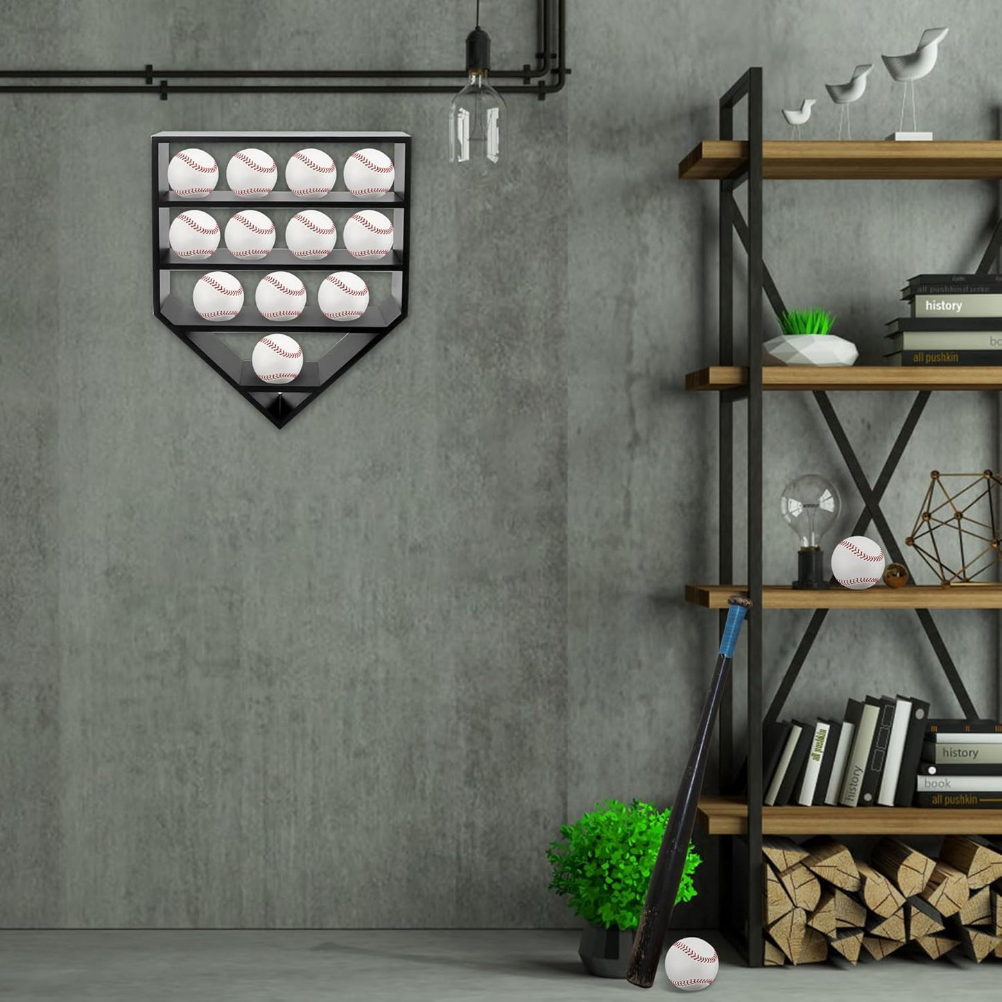 Baseball Display Case,Baseball Holders for Balls,12.8x16 inches Large Black Shadow Box for 12 Baseballs Wall Mount,Without Door,for Home Run and Collector Autograph Balls