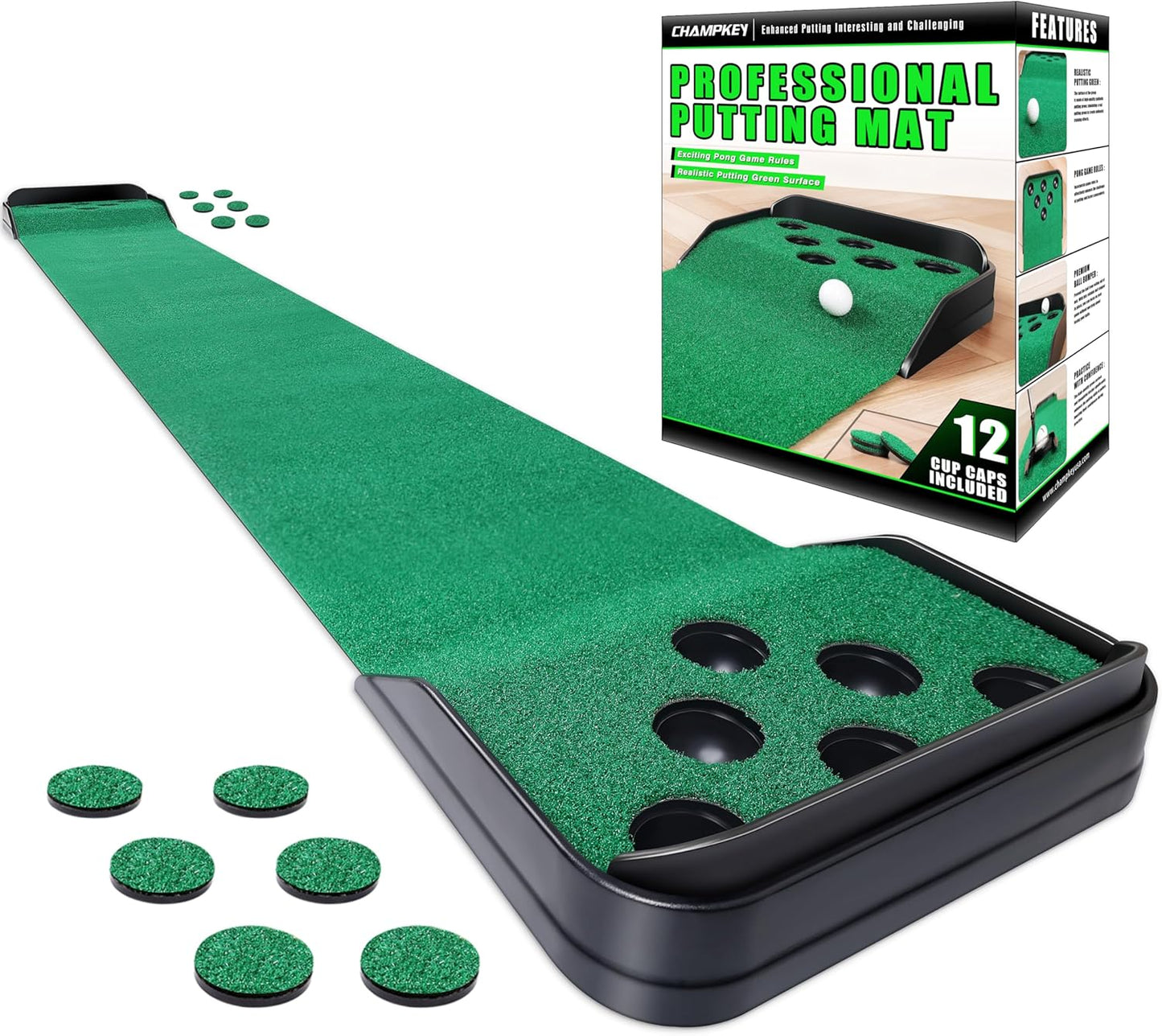 CHAMPKEY Golf Putting Green Indoor - Advanced Guides Golf Putting Mat - Enhance Putting Accuracy and Challenge