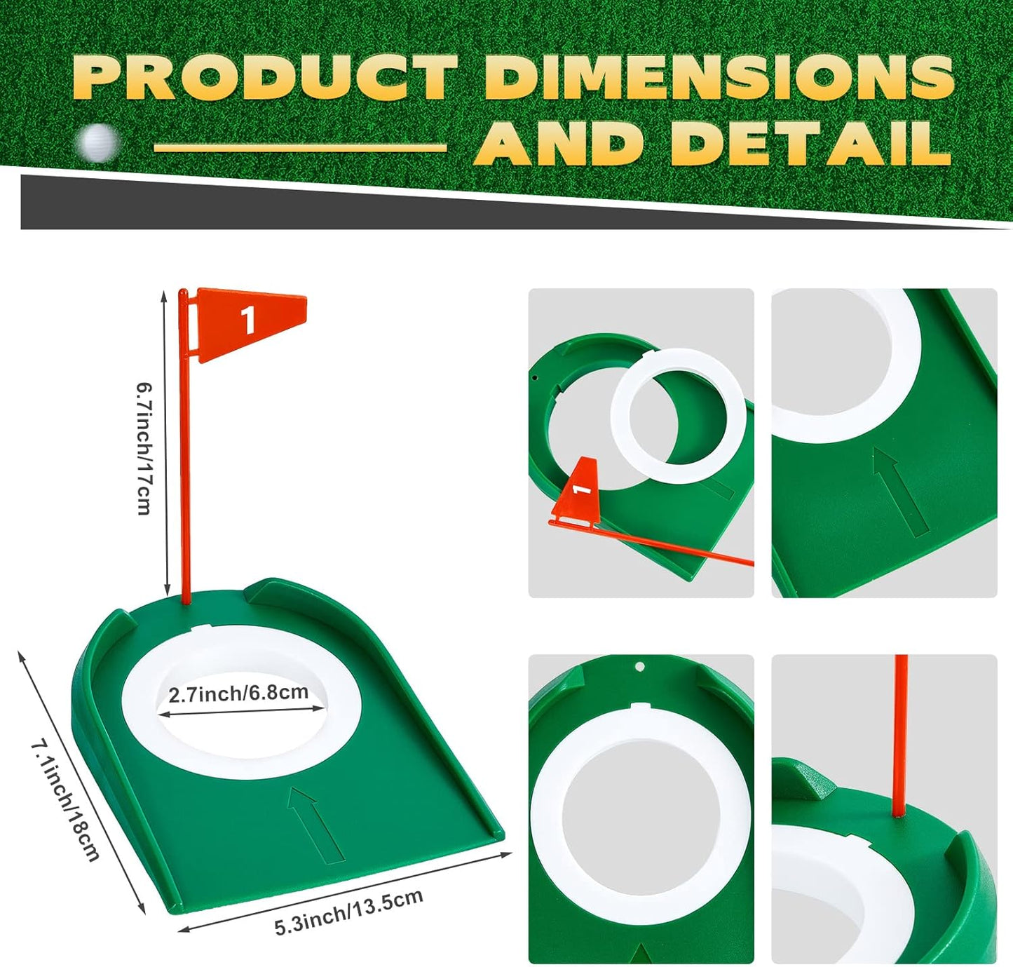Sotiff 3 Pcs Golf Putting Cup Golf Hole Training Aids Putters with Plastic Flag for Adult Office Garage Yard Indoor Outdoor Practice