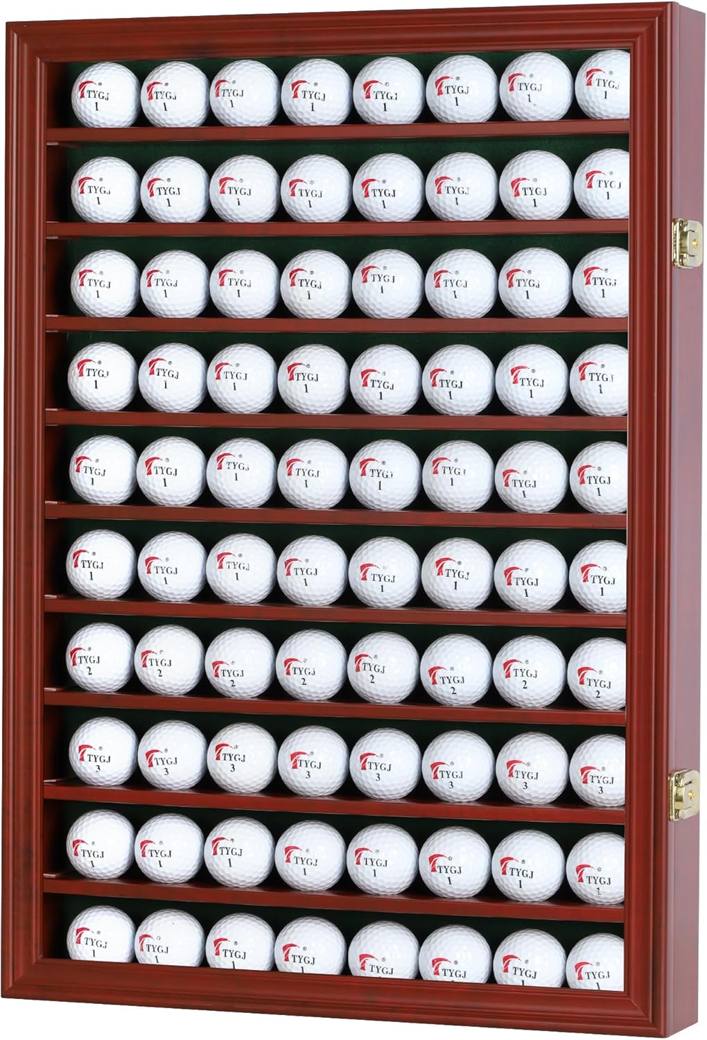 DisplayGifts 80 Golf Ball Display Case Cabinet Wall Rack Holder Solid Wood Frame with 98% UV Protection Lockable Acrylic Door, Wall Mounted or Stand Great Golfer's Gift