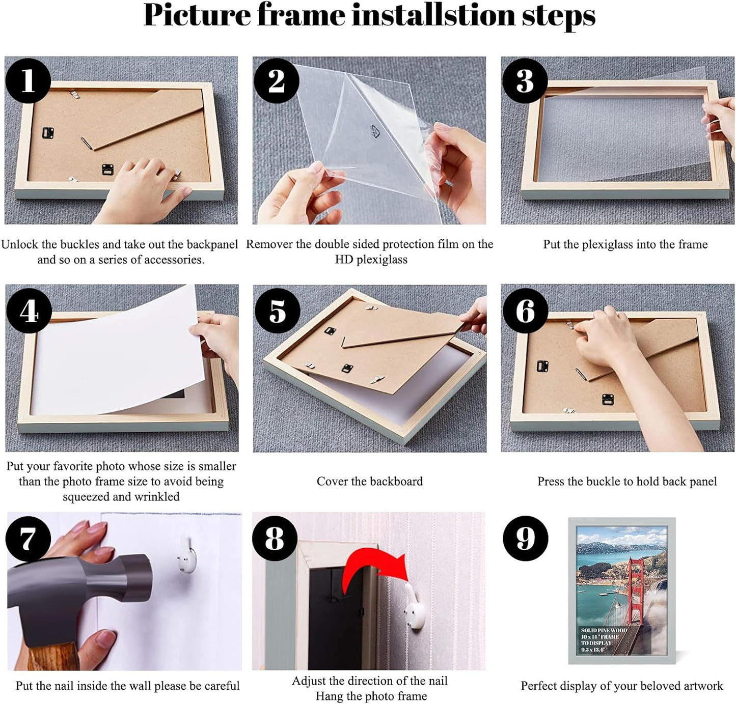 10x14 inch Wood Picture Frames for Wall Hanging,Diamond Painting Frames Rectangle Baby Scan Picture Frame for Family Walls Decoration,Anniversary,Wedding,Christmas,Halloween,Shower,Certificate (Gray)