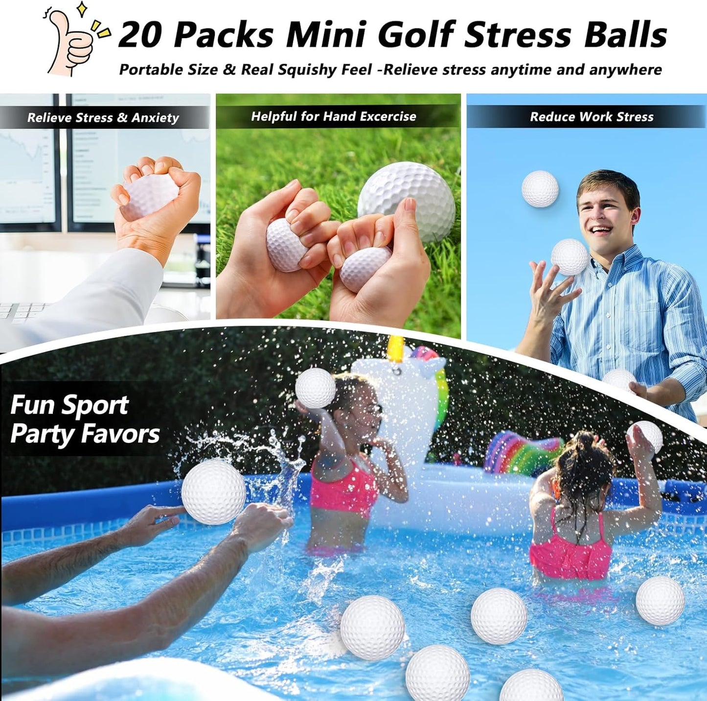 30 Pcs Golf Stress Balls Bulk 2.5 Inch Foam Golf Squeeze Anxiety Ball Stress Relief Sports Practice Ball Gift for Party Favors Carnival Reward Supplies Indoor Outdoor (with Storage Bag)