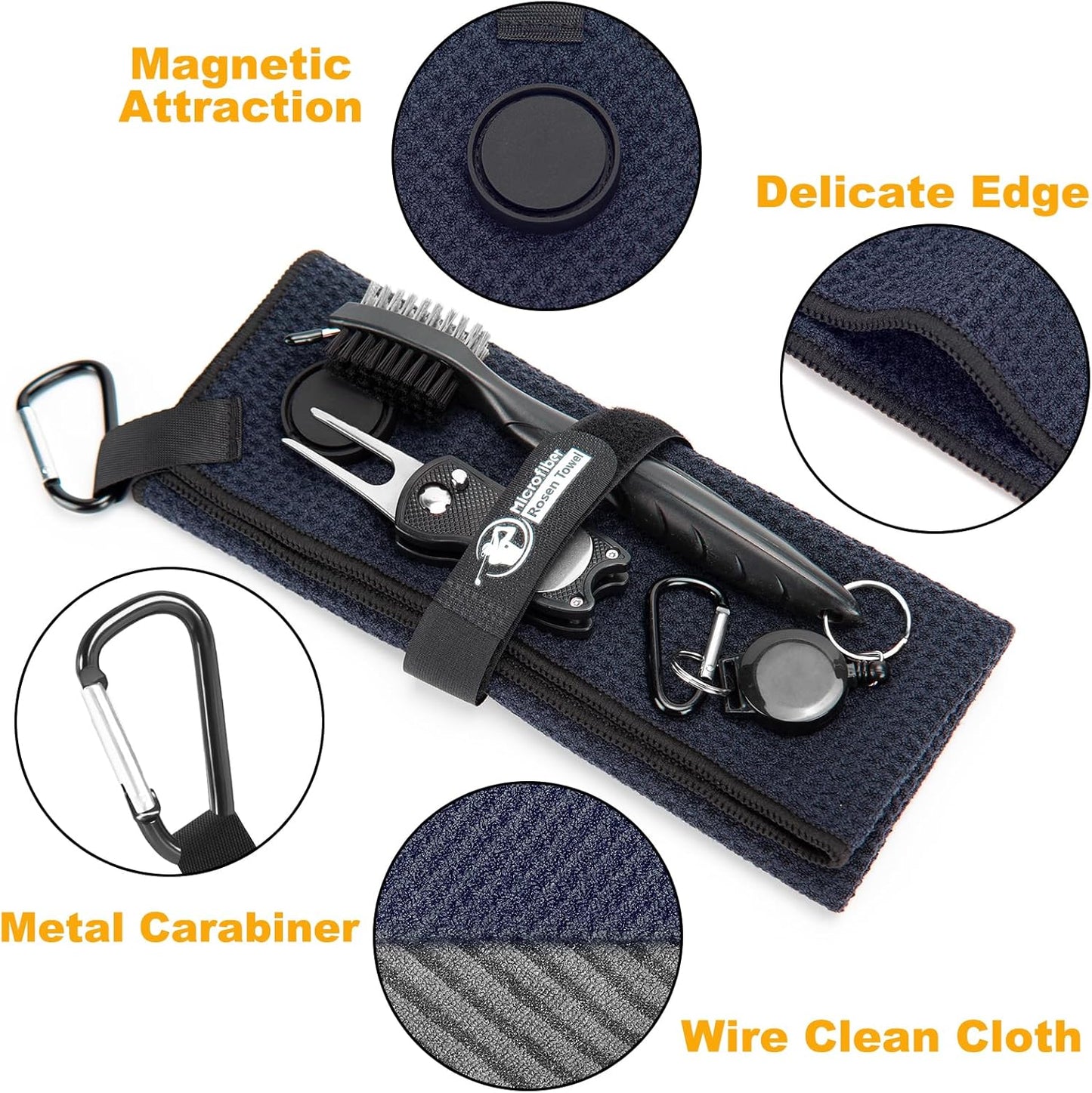 Magnetic Golf Towel with Brush and Divot Tool, Microfiber Golf Towel with Wire Cleaning Cloth for Men, Industrial Strength Magnet for Strong Hold to Golf Bags, Carts or Clubs (Red)