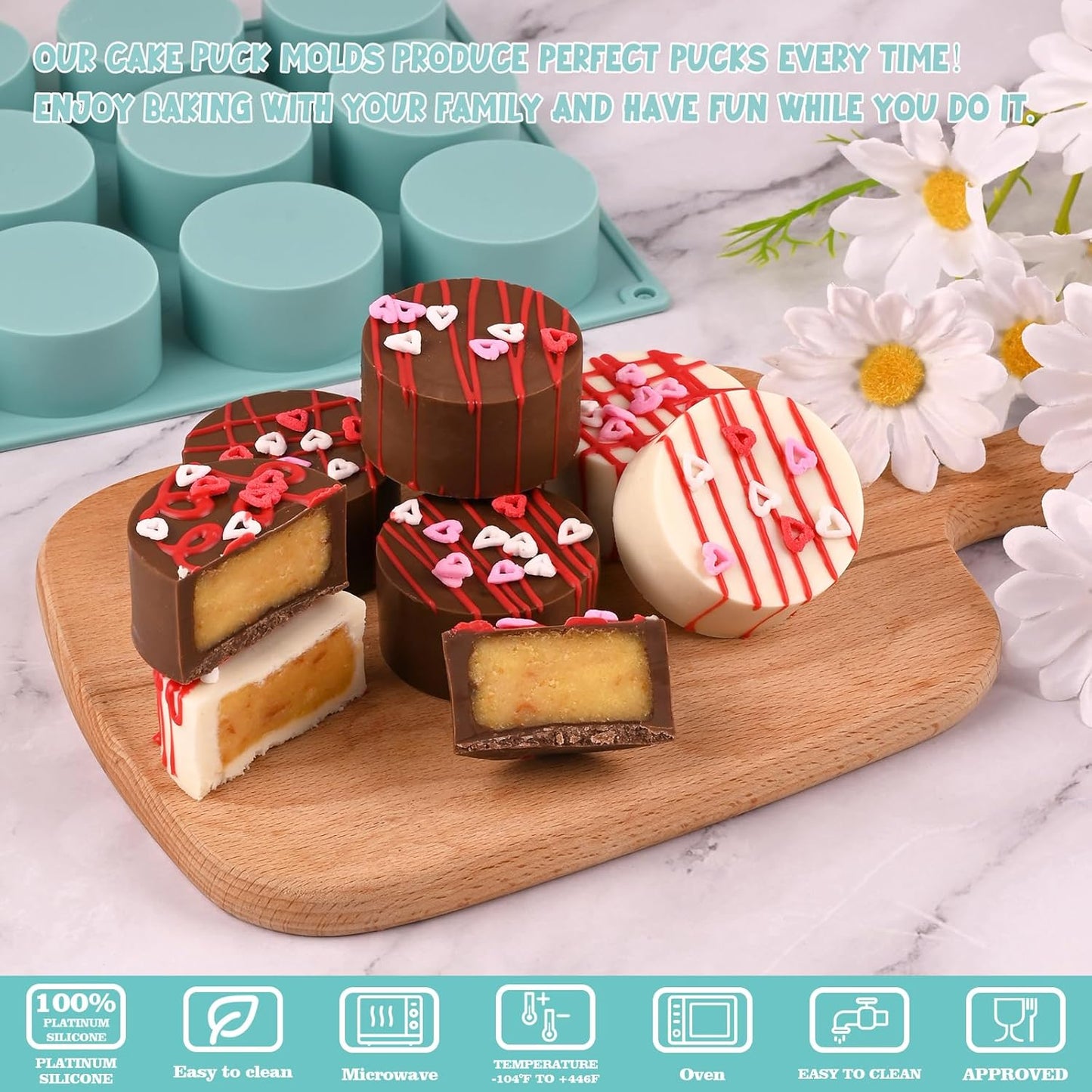 Actvty Cake Puck Mold Set, Chocolate Covered Cake Silicone Molds, 24-Cavity Round Cake Pop Molds with 2 Spatulas for DIY Cake Cores, Cakepucks, Chocolate Desserts