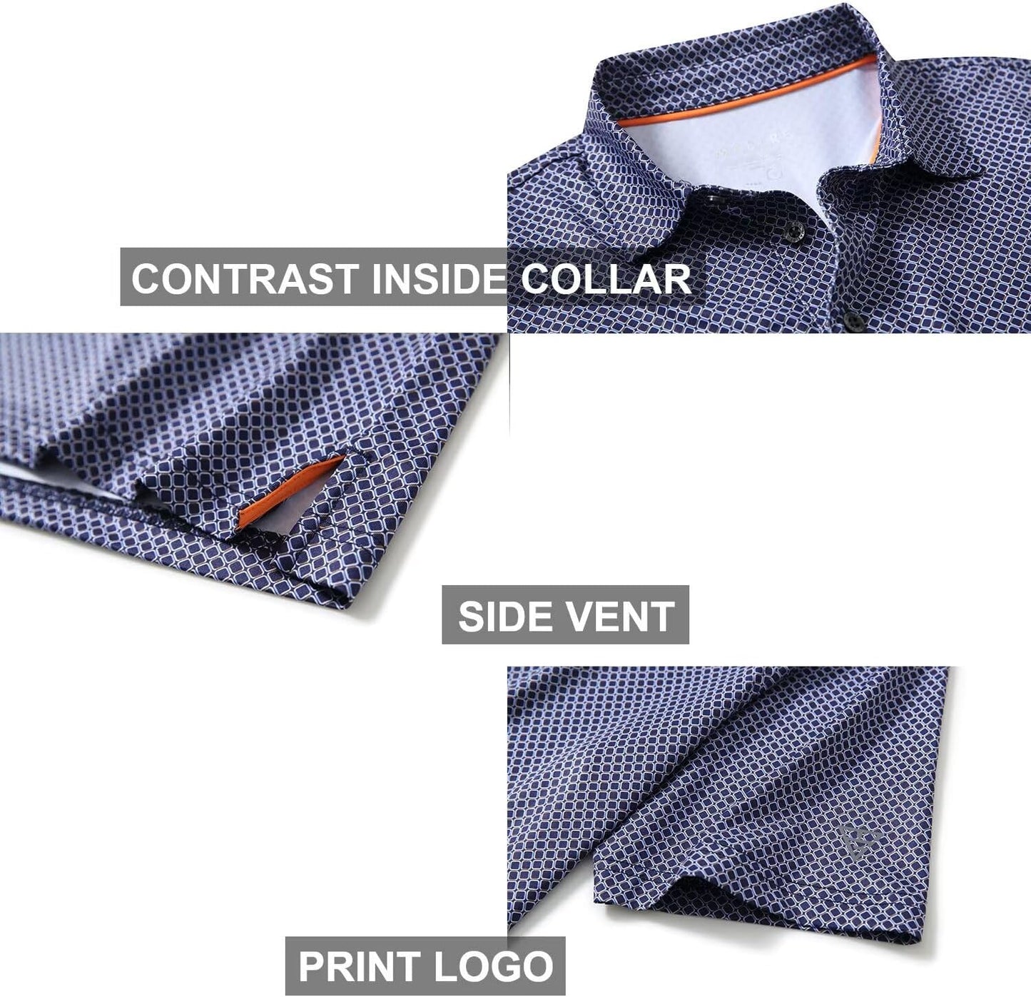 Golf Shirts for Men Dry Fit Short Sleeve Print Performance Moisture Wicking Polo Shirt