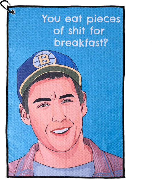 ZEETY Funny Golf Towel – 16" x 24" Premium Microfiber with Clip Holder for Golf Bags – Golf Accessories & Gifts for Men and Women (Breakfast)