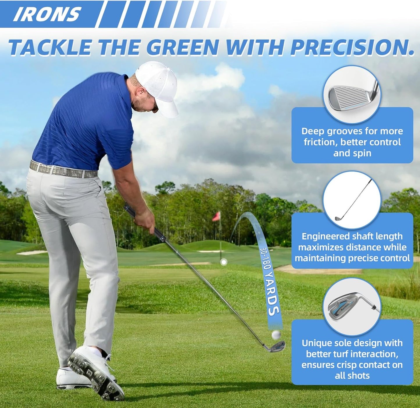 10 Pieces Golf Clubs Full Set Mens Right Hand,Golf Set Includes Stand Bag with Rain Hood, 1#Driver 3#Wood #5 Hybrid,with 3 Head Covers, 6# 7# 8# 9# PW# Irons and Putter