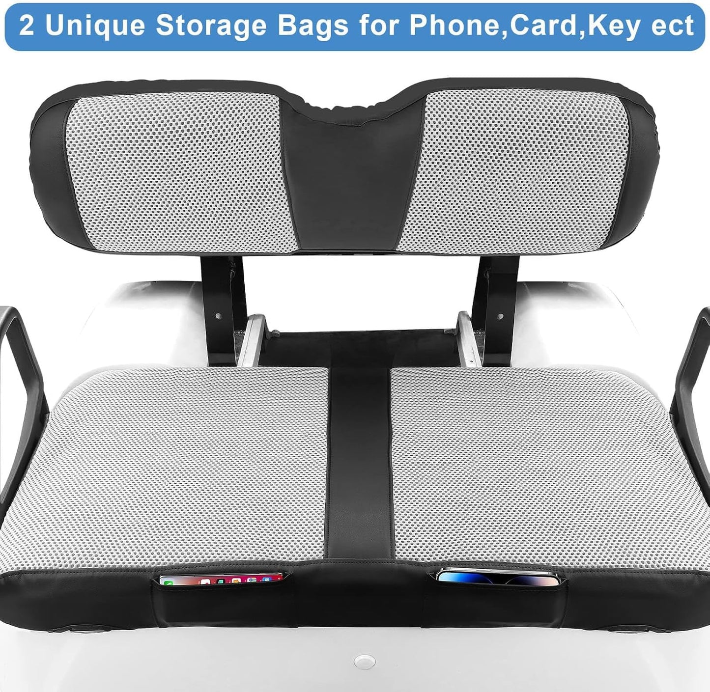 MOSNAI EZGO RXV Seat Cover, Golf Cart Front Seat Cover Fit for EZGO RXV OEM Ordinary Seat Cushion, Breathable Polyester Mesh Cloth and Leather Combination Appearance, No Need Detaching Armrests