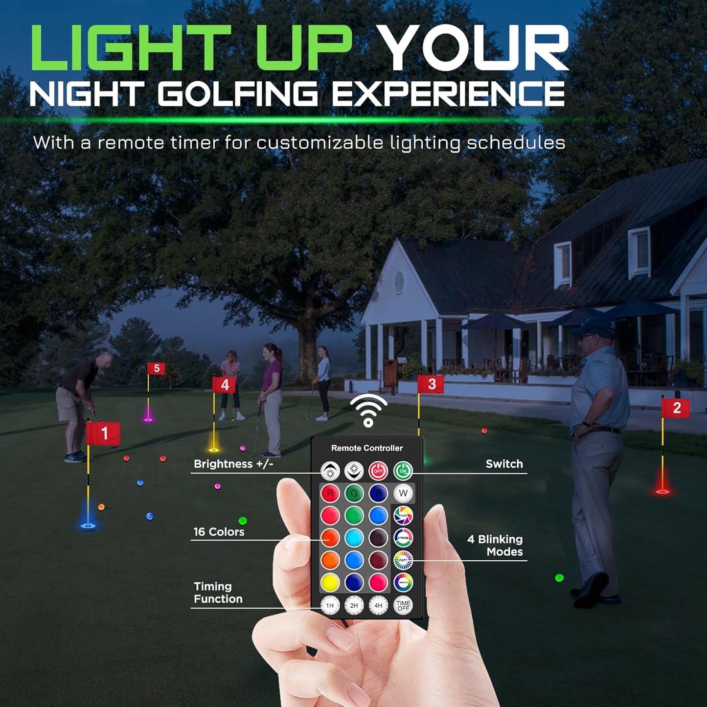 KINGTOP Rechargeable LED Golf Hole Light - Waterproof, Focused Illumination Lens, Remote-Controlled, Perfect for Backyard Night Golf Practice Putting Green Cup Lights, Camping, Outdoor Party