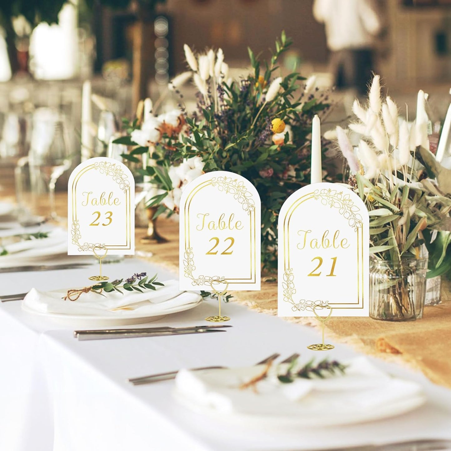 JOYIT Wedding Table Numbers 1-30 with 30 Heart Holders, White Gold Cards & Place Card Holders, 4" x 6" for Wedding & Birthday