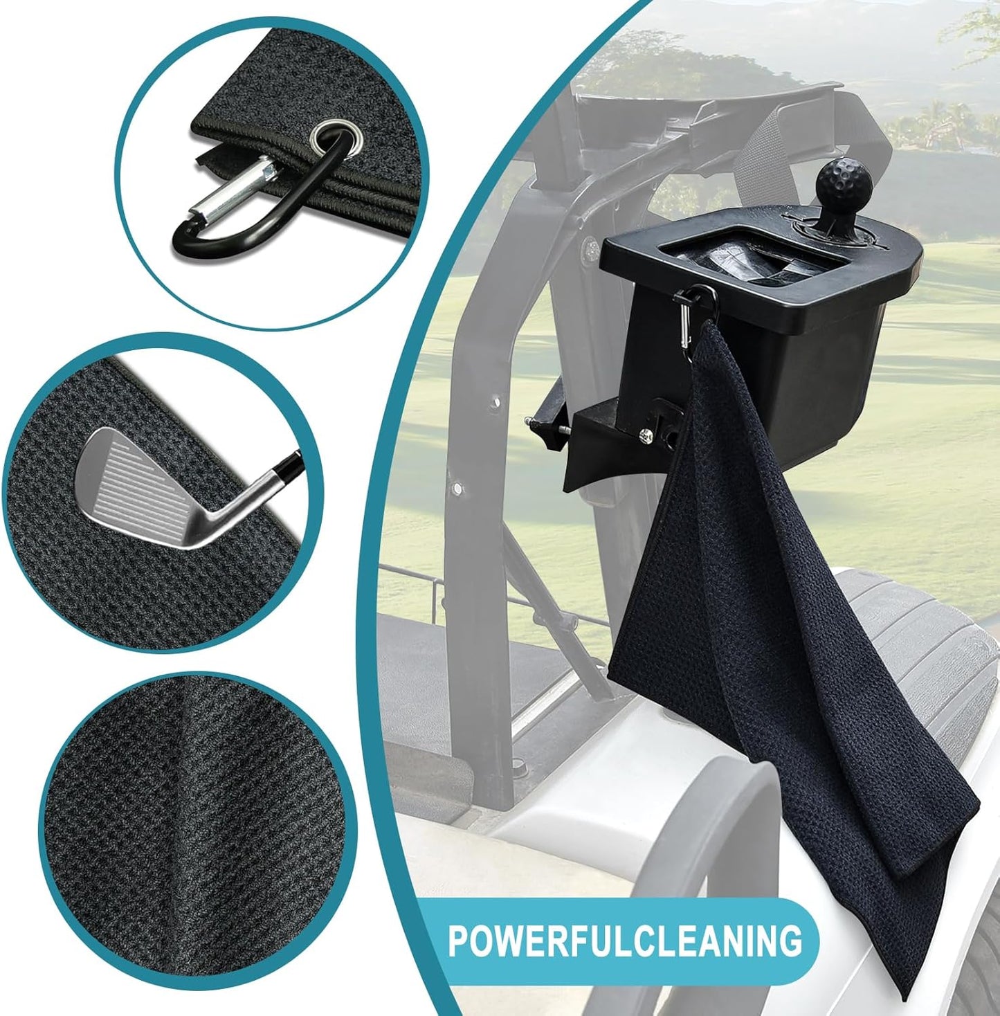 Golf Cart Ball Washer and Club Cleaner Kit, Golf Ball Cleaner and Club Head Washer with Golf Towel, Universal Golf Ball Washer Cleaner for EZGO, Club Car, Yamaha, Advanced EV, Star EV