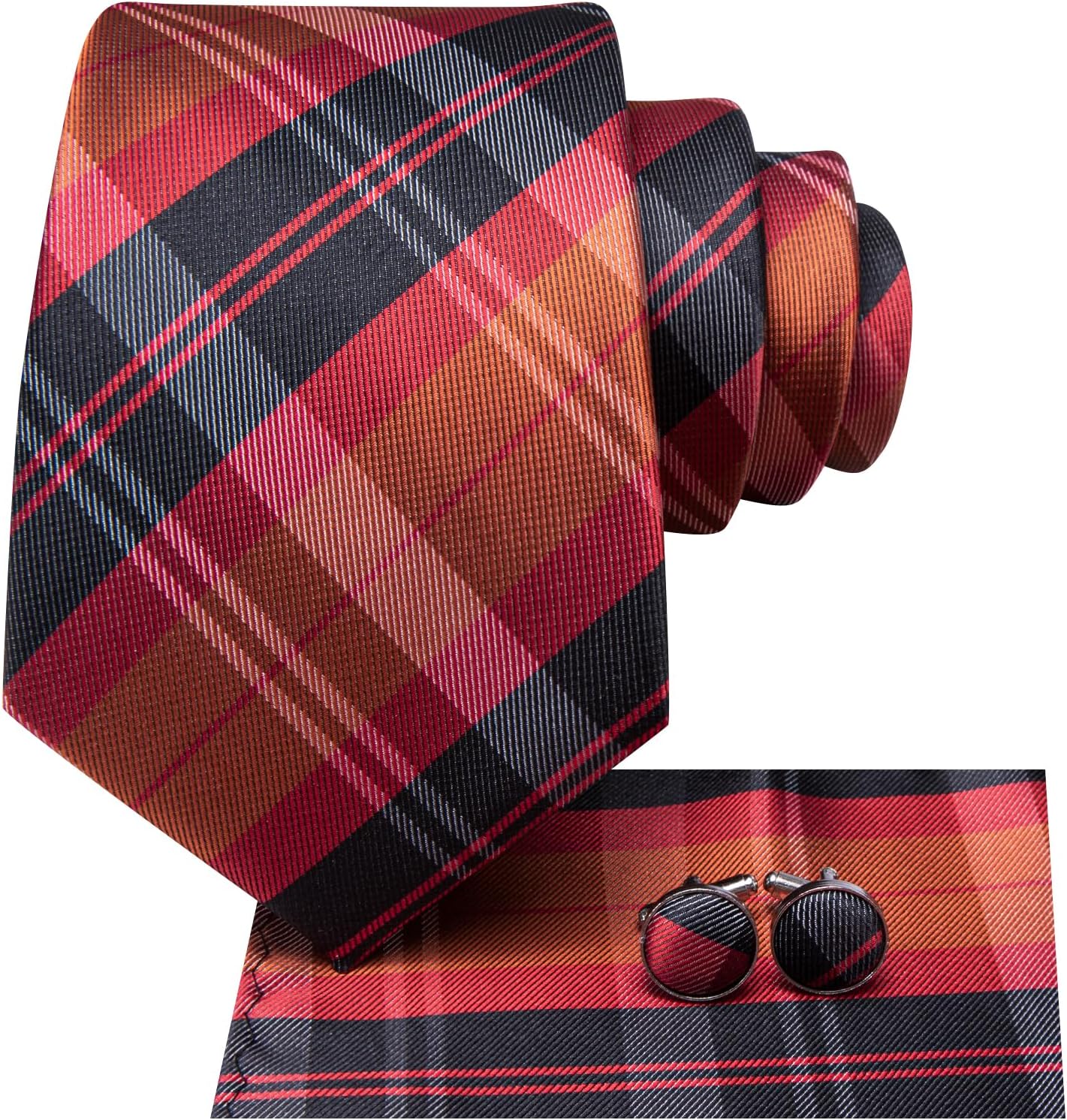 Dubulle Mens Paisley Striped Tie WOVEN Necktie for Men and Handkerchief Cufflinks Set Wedding Formal Business