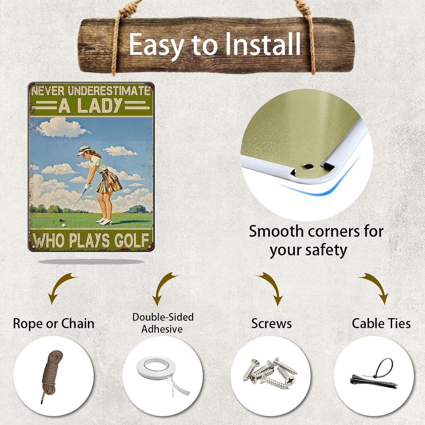 Golf Vintage Tin Sign Metal Sign Never Underestimate A Lady Who Plays Golf Iron Painting Vintage Wall Decoration Poster For Home Club Man Cave Sign 12x16 Inch