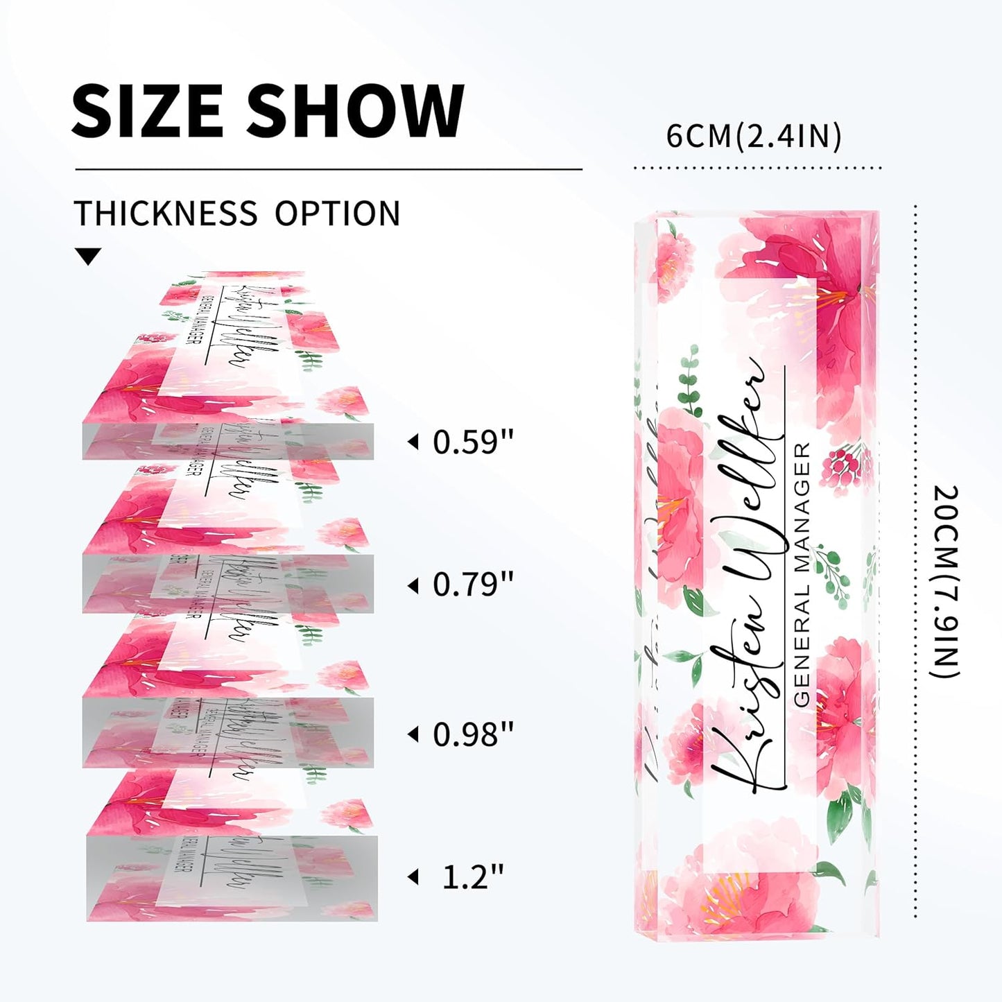 Personalized Name Plate for Desk Custom Acrylic Desk Name Plate Custom Employee Appreciation Gifts Office Gifts for Women, Men, Boss, Coworkers, Teacher, Nurse (Red Peony)