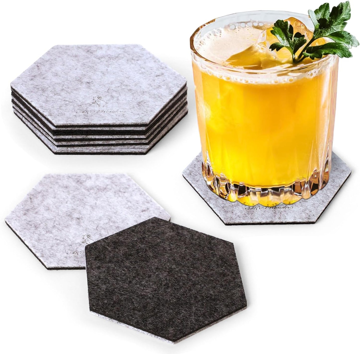 A&A Wonders Premium Felt Coasters for Drink, Two-Tone Reversible, Absorbent Felt Protects Furniture, Table, Anti Slip, Suitable for Drinks & All Table Types (Light Gray/Dark Gray, Hexagon 6 Pack)