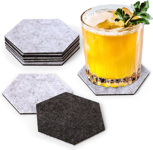 A&A Wonders Premium Felt Coasters for Drink, Two-Tone Reversible, Absorbent Felt Protects Furniture, Table, Anti Slip, Suitable for Drinks & All Table Types (Light Gray/Dark Gray, Hexagon 6 Pack)