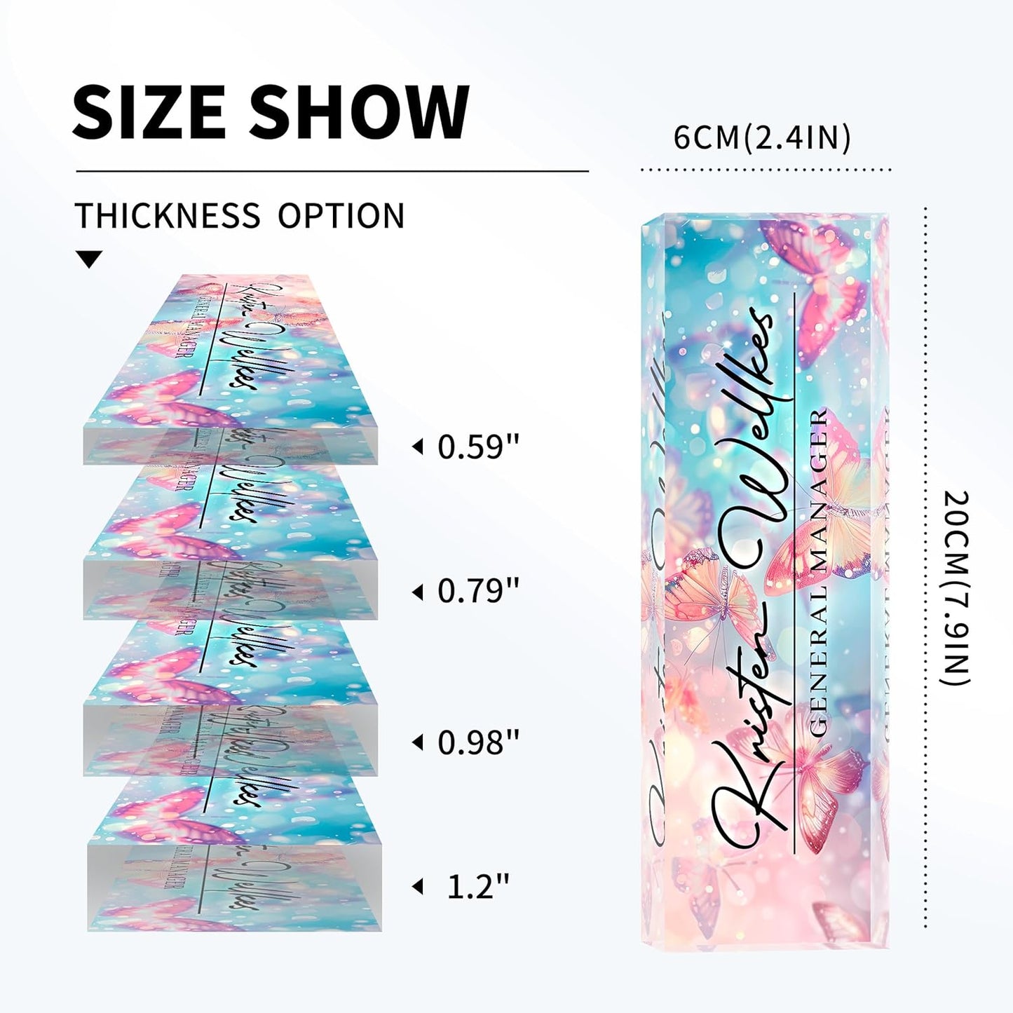 Personalized Name Plate for Desk Custom Acrylic Desk Name Plate Custom Employee Appreciation Gifts Office Gifts for Women, Men, Boss, Coworkers, Teacher, Nurse (Pink-Blue Butterfly)