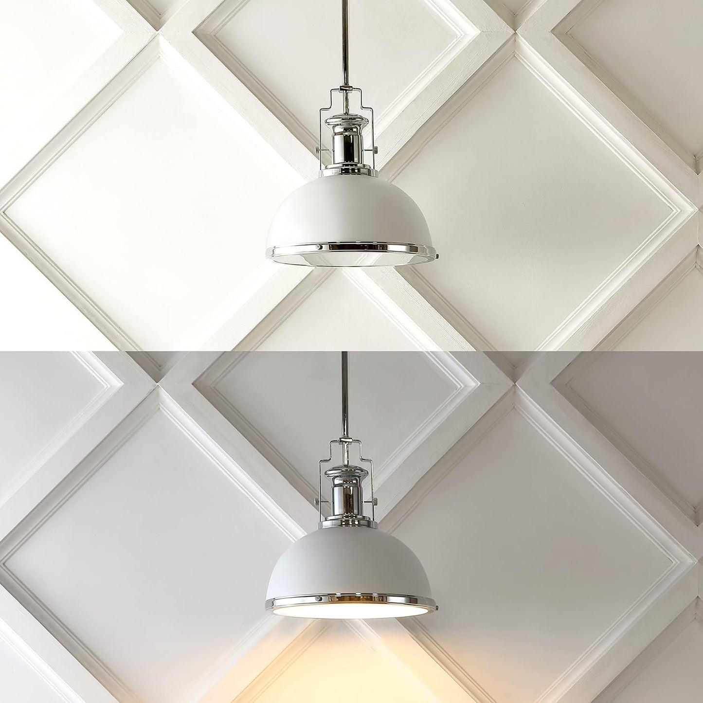 JONATHAN Y JYL9536C Homer 13" 1-Light Modern Industrial Iron LED Dome Pendant Classic, Cottage, Farmhouse Bedroom Living Room, Chrome/White