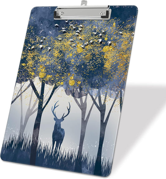 Plastic A4 Clipboards, Cute Clip Board Stardard Letter Size 9 x 12.5 in, Office Decorative for Students Women Men and Kids, Jungle Deer