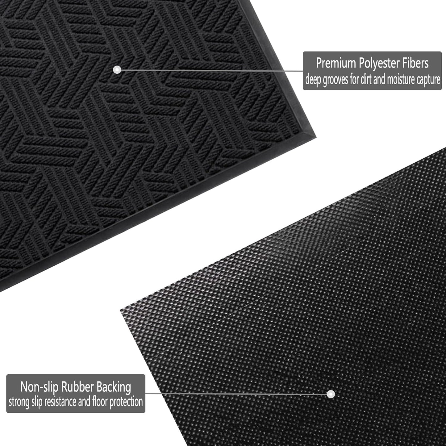 Front Door Mat 29.5"x17" Indoors Outdoors Welcome Mats, Waterproof Non-Slip Rubber Backing Heavy Duty Doormat Outside Entrance, Low Profile Entryway Rugs Floor Mat for Patio, Pattern B Black