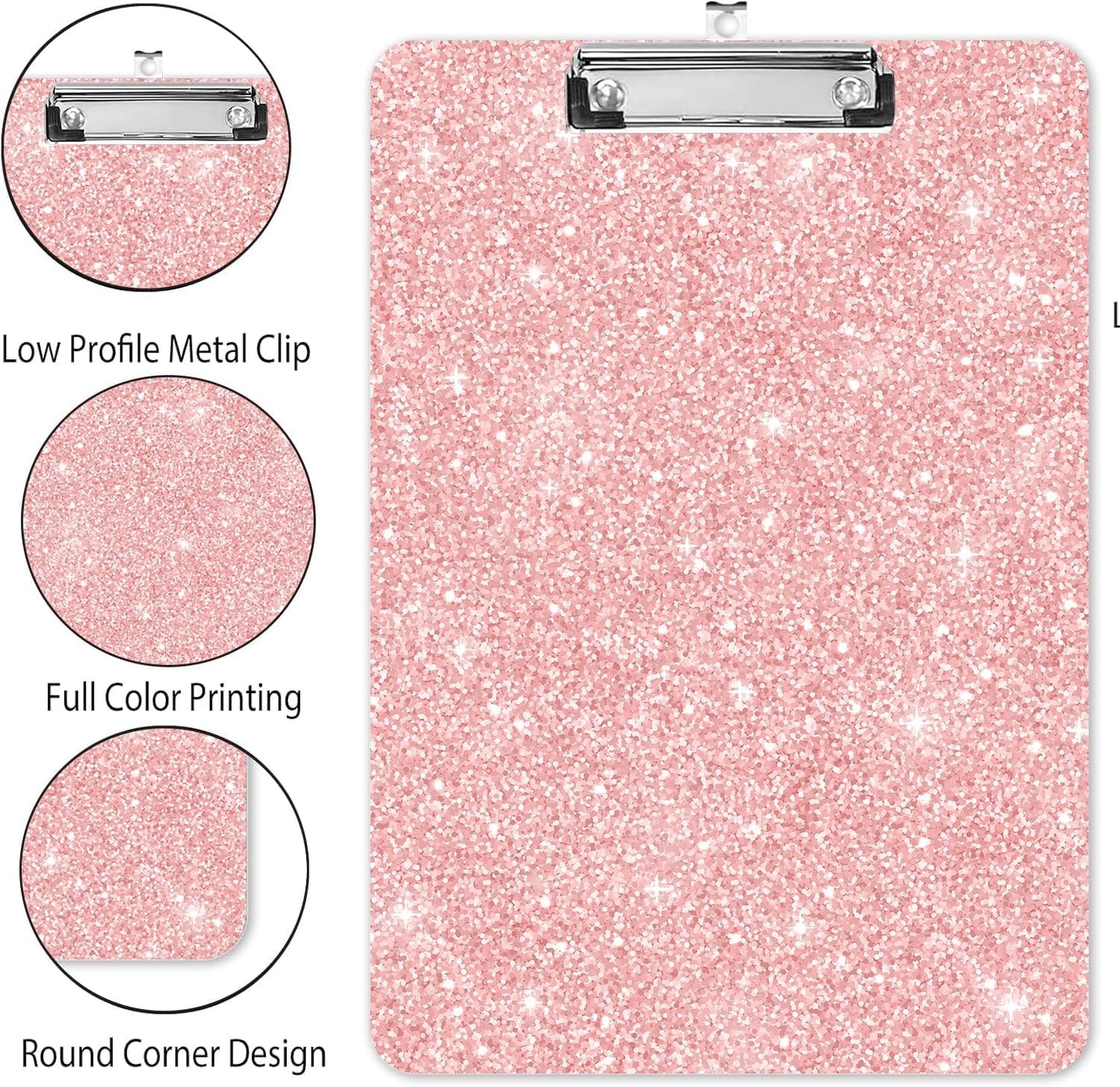 Fashion A4 Clipboard, Standard Letter Size 9" x 12.5", Decorative Wooden Clipboard with Low Profile Metal Clip for Office, School, Teachers, and Students, Rose Gold