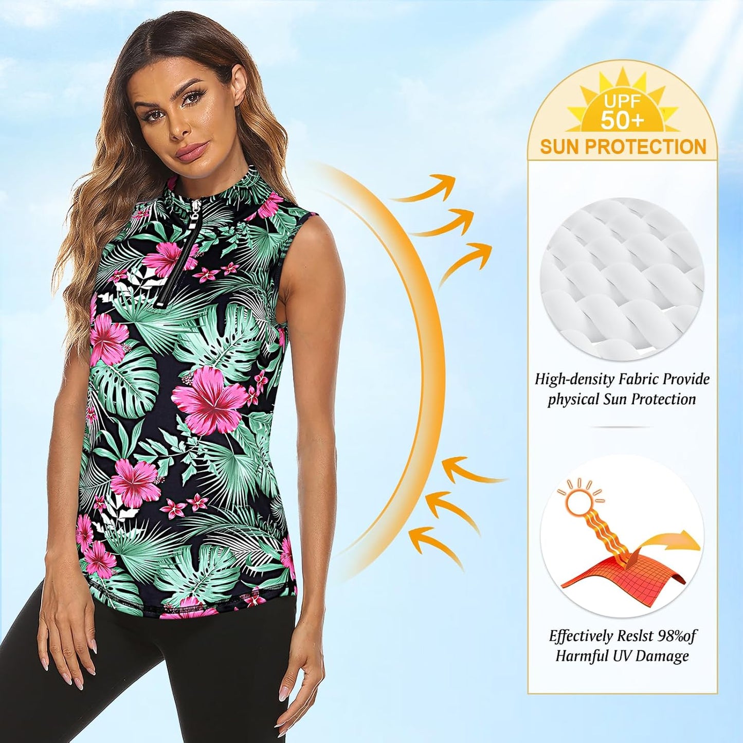 Koscacy Women's Sleeveless Golf Tennis Polo Shirts Zip Up Dry Fit Workout Tank Tops Athletic Shirt