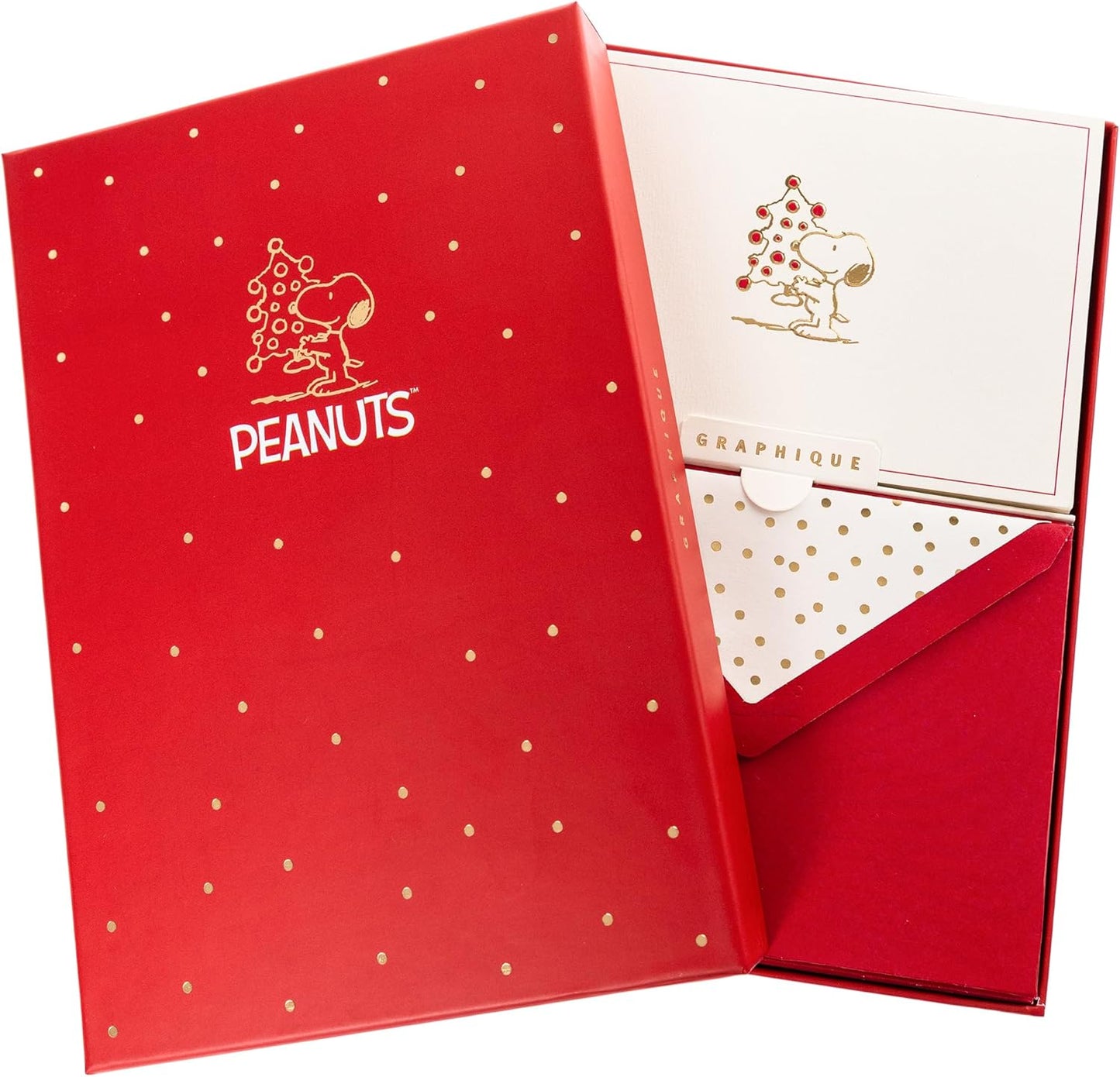 Graphique Peanuts Holiday Designer Cards Luxe Collection, Christmas Greetings, Gold Foil Embossed Stationary Boxed Set, 15 Blank Cards with 16 Envelopes, 5.9" x 8.67"
