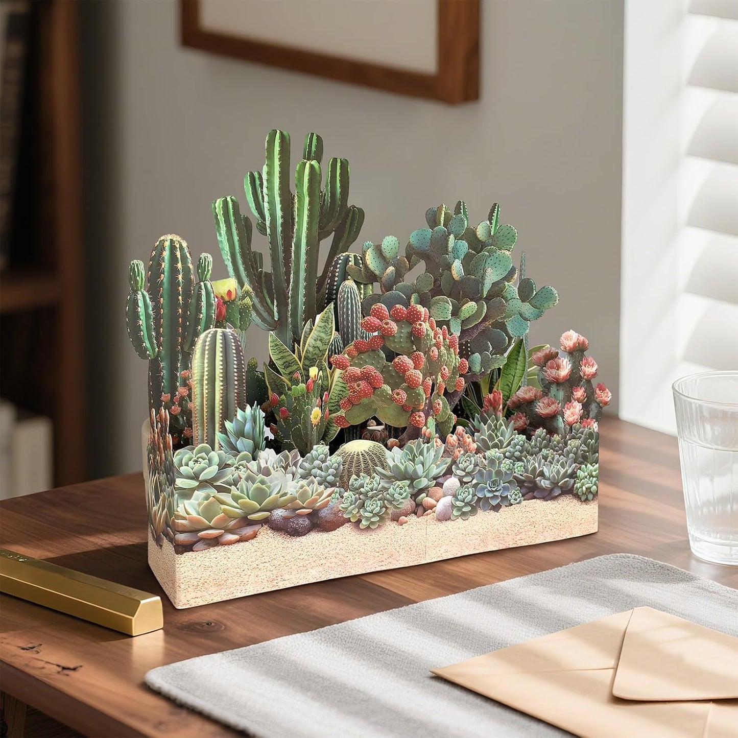 Cactus Pop Up Card, 3D Succulent Card, Birthday, Get Well, Thank You Greeting Cards For Friends and Coworkers with Envelope & Note Card (Desert Garden)