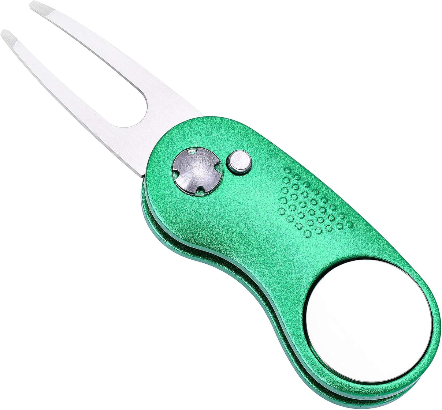 Mile High Life Golf Divot Repair Tool, All Metal Foldable Divot Tool with Pop-up Button & Magnetic Ball Marker