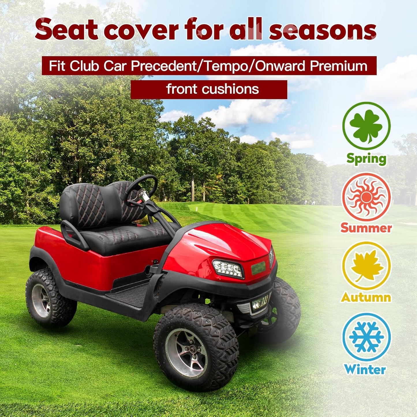 NOKINS Golf Cart Seat Covers Fit Club Car Precedent/Tempo/Onward Premium Front Seat Cushion, Golf Cart Vinyl Leather Diamond Seat Covers, Soft/Scratch-Resistant/No Stapler Needed