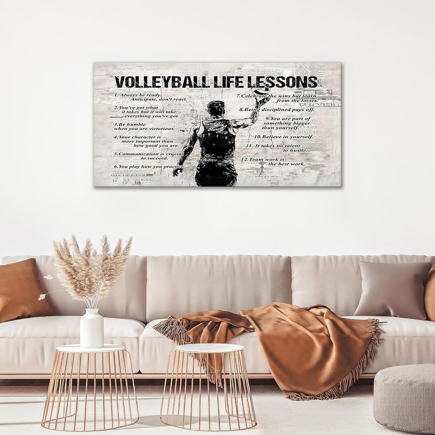 Volleyball Sports Wall Art for Living Room Large Size Volleyball Life Lessons Wall Decor Volleyball Sign Retro Canvas Prints Inspirational Pictures Painting Artwork Home Decoration Bedroom 60"X30"