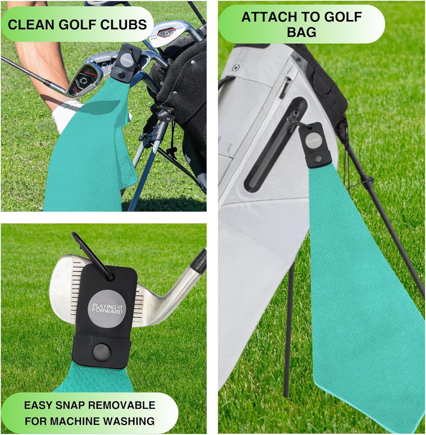 Magnetic Golf Towels for Golf Bags with Clip & Ultra Strong Magnet - Waffle Weave Microfiber Towel for Secure Hold on Bags & Carts - Ideal Club Cleaner & Accessories - Aqua