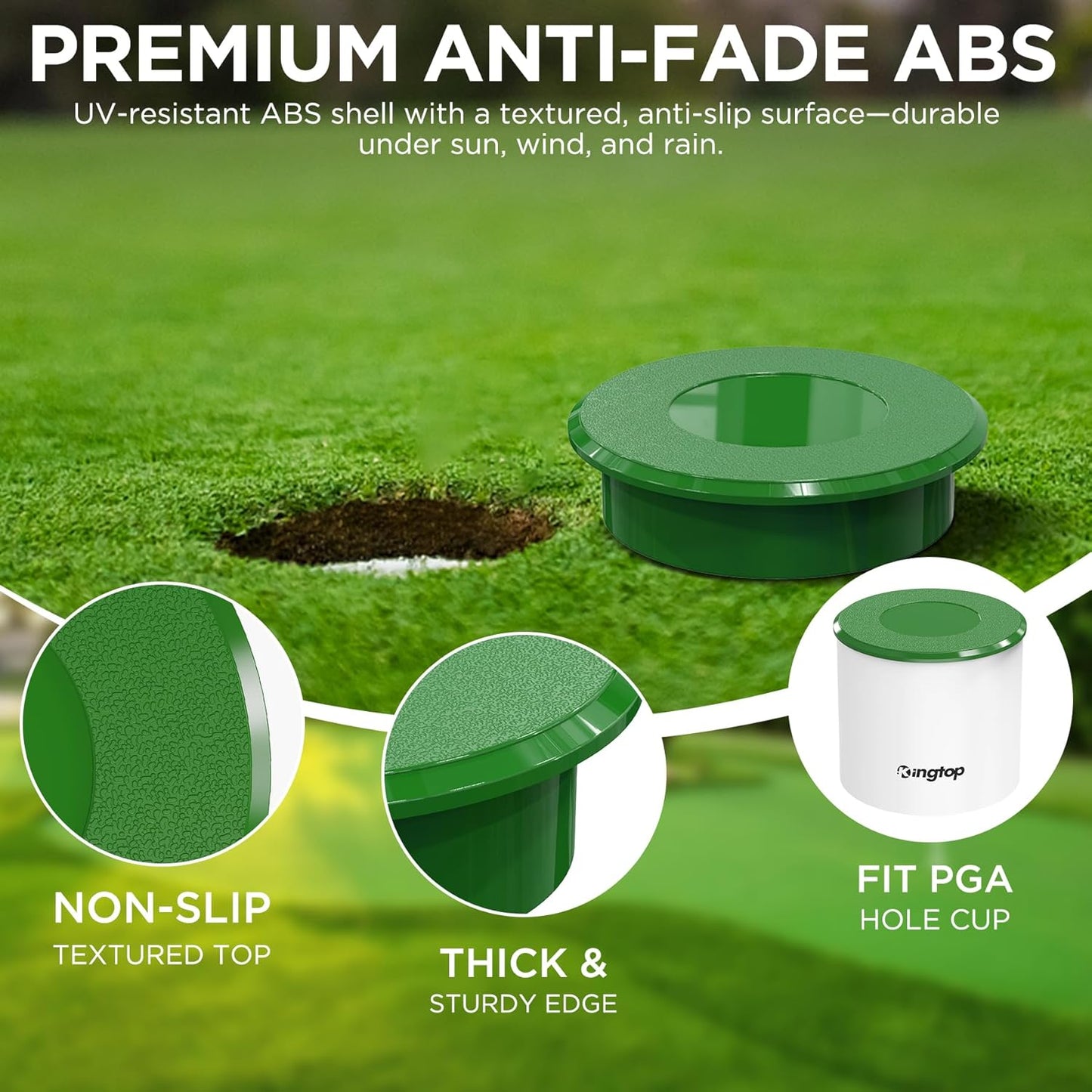 KINGTOP Golf Hole Cup Cover – Fits Standard 4.25" Aluminum & Plastic Golf Cups – Convert Backyard Practice Putting Green to Multi-Use Space