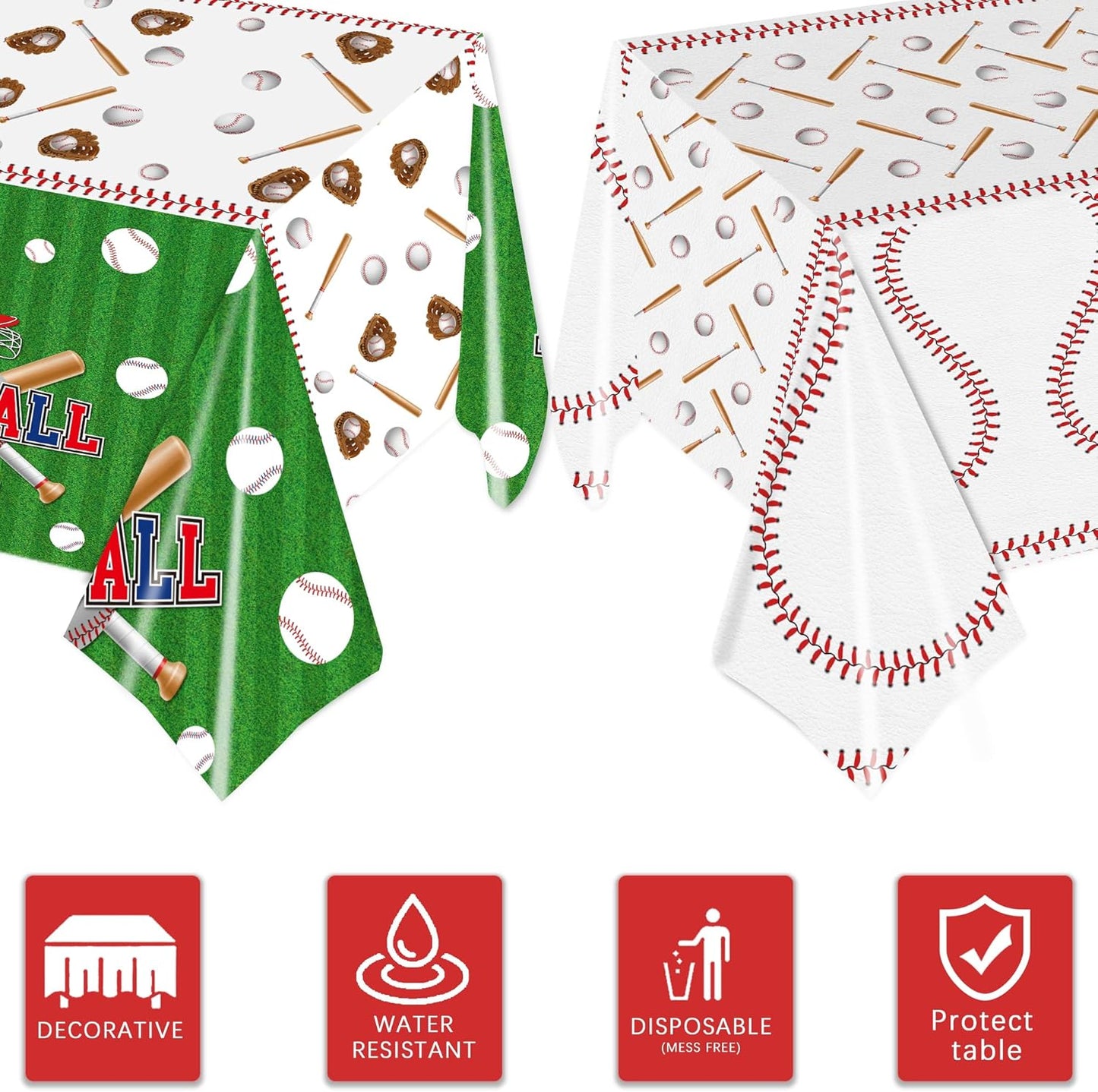 4 Pcs Baseball Tablecloths, Rectangular Baseball Pattern Table Cloth Disposable Party Decorations Table Covers for Boys Sports Event Birthday Party Supplies, 54x108 Inch