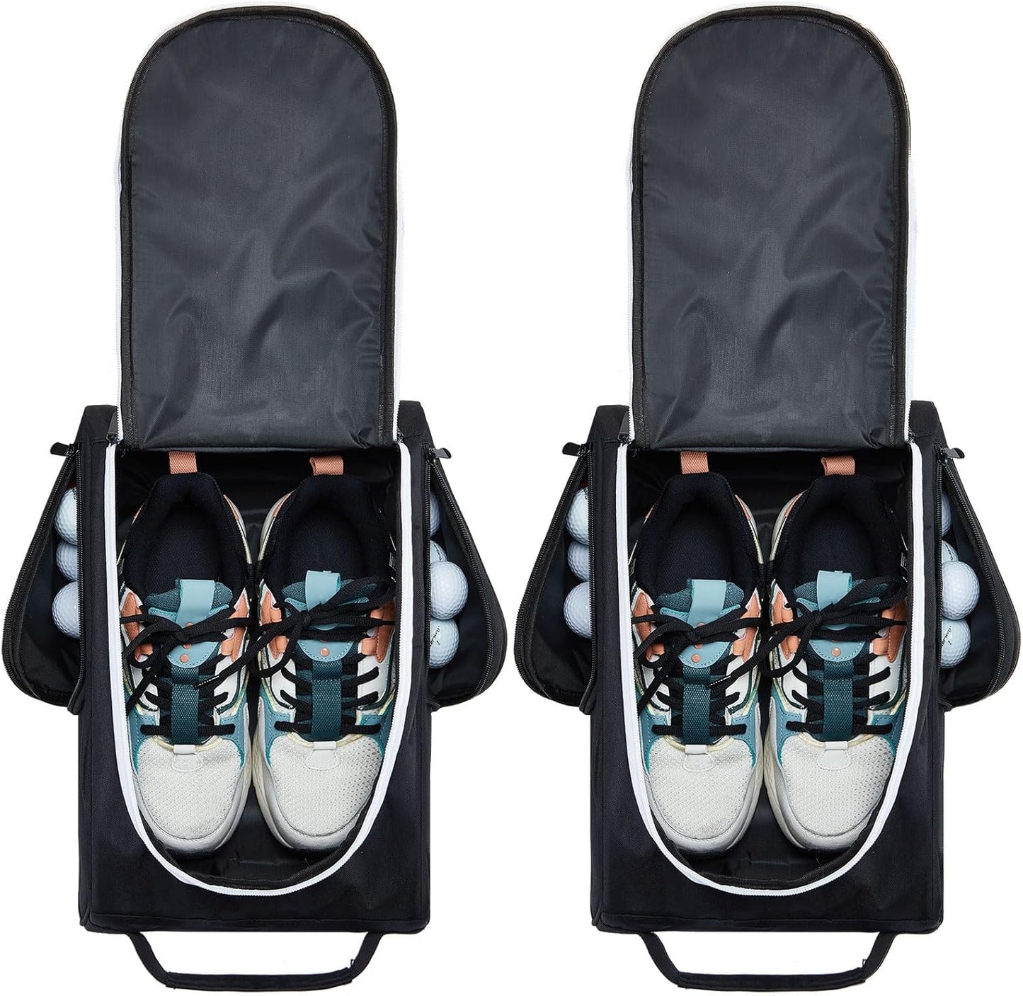 Funtery 2 Pcs Golf Shoe Bag for Travel Zippered Sports Shoe Carrier Tote Bags Golf Accessories with Ventilation Outside Pocket for Balls Tees Socks Accessories Men Women
