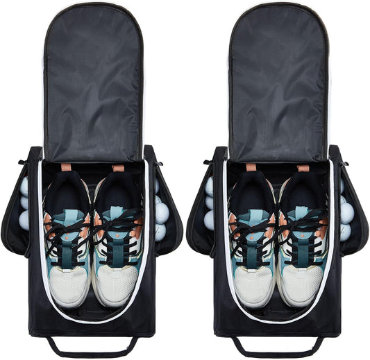 Funtery 2 Pcs Golf Shoe Bag for Travel Zippered Sports Shoe Carrier Tote Bags Golf Accessories with Ventilation Outside Pocket for Balls Tees Socks Accessories Men Women