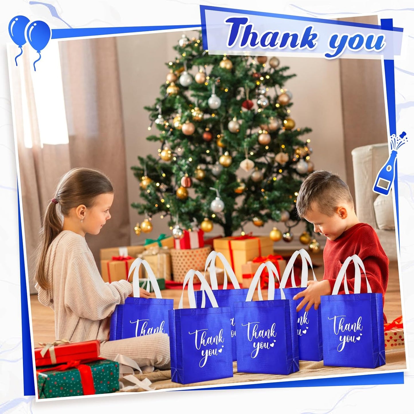 Sweetude 30 Pcs Thank You Gift Bags with Handles Bulk Reusable Goodie Bag Non Woven Foldable Handbag for Graduation Wedding Bridesmaid Gifts(10 x 8 x 4 Inch,Royal Blue)