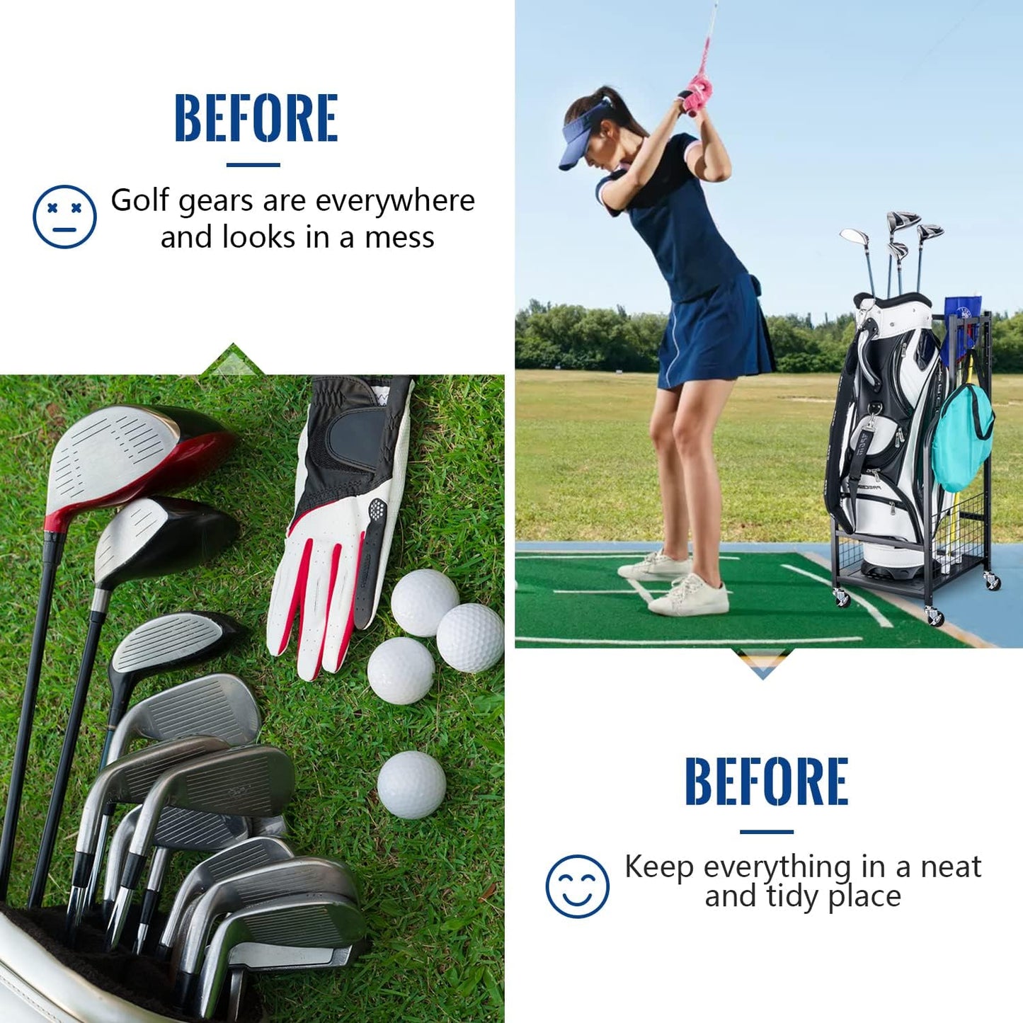 Mythinglogic Golf Storage Garage Organizer, Golf Bag Storage Stand and Other Golfing Equipment Rack, Extra Storage Rack for Golf Clubs