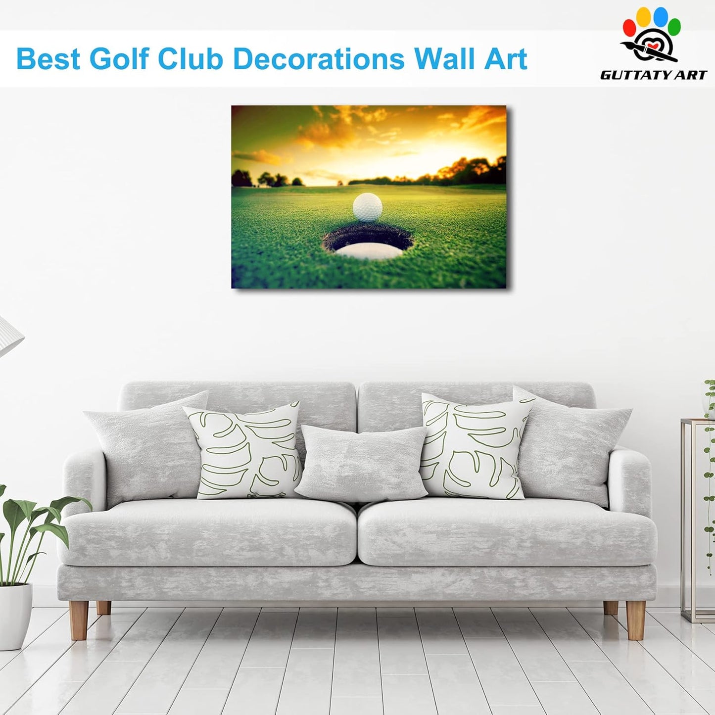 Sport Canvas Wall Art, Golf Wall Art Painting Prints for Living Room Wall Decor, Golf Ball Near Hole Landscape Poster Picture for Bedroom Decor, Framed Artwork for Office Home Decor 24x36 Inches