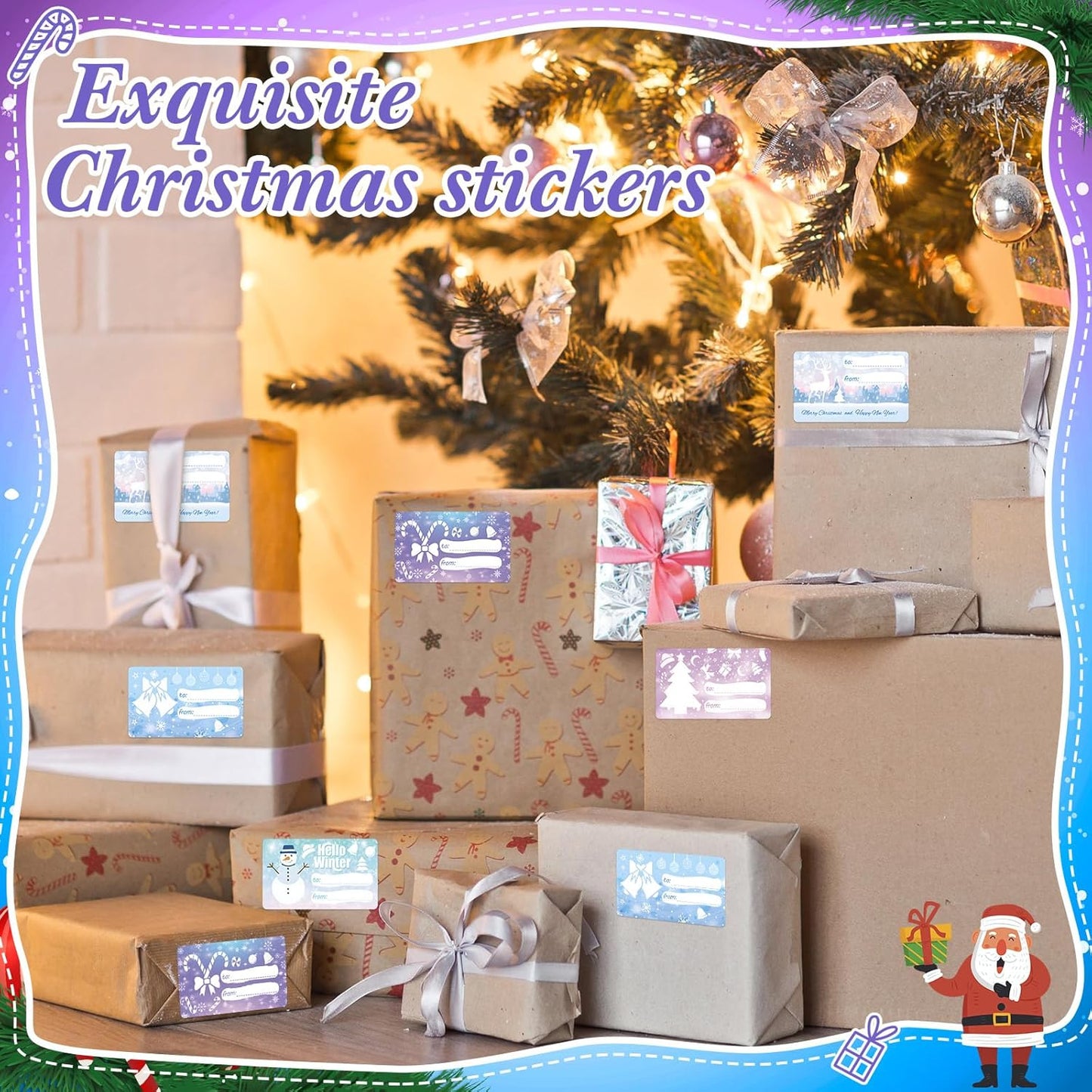 Outus 500 Pieces Christmas Tags Self Adhesive Gift Tags for Xmas Presents Christmas Name Labels Stickers for Wrapping Paper Festival Birthday Holiday Decor(Warm Style,2.76 x 1.57 Inch)