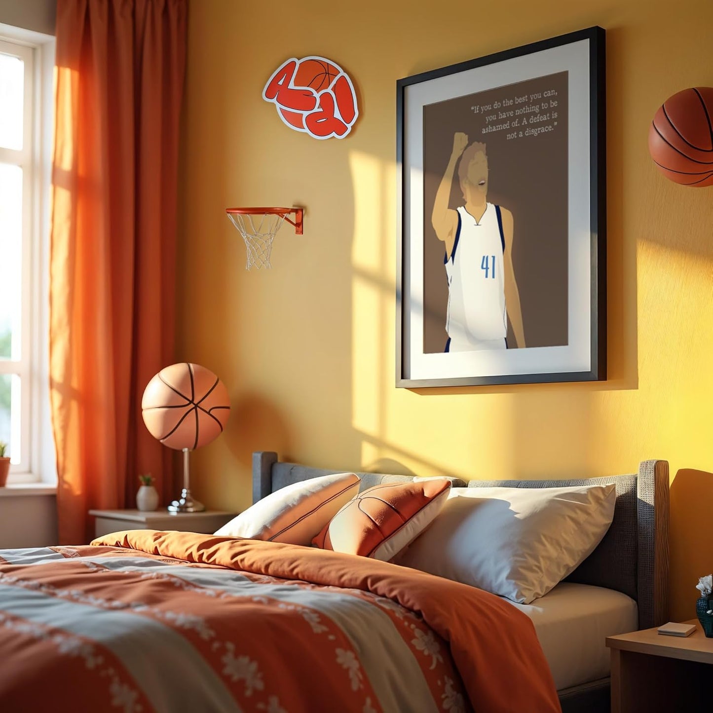 LOLUIS Motivational Basketball Superstar Hand-Drawn Artwork Sport Quote Wall Art Decorations (Unframed 16"x20", Basketball Player 10)